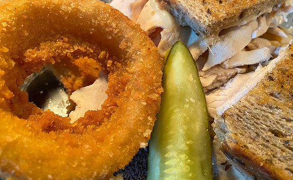 Onion ring with a pickle and Sliced Turkey Sandwich  IMG_6935