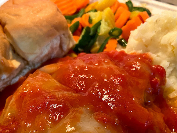 Stuffed Cabbage with Mashed Potatoes, Mixed Veggies and Bread IMG_7916