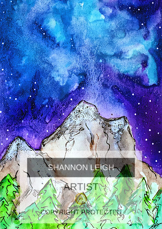 Glitter Mountain Shannon Leigh 5x7 Watercolor and Ink